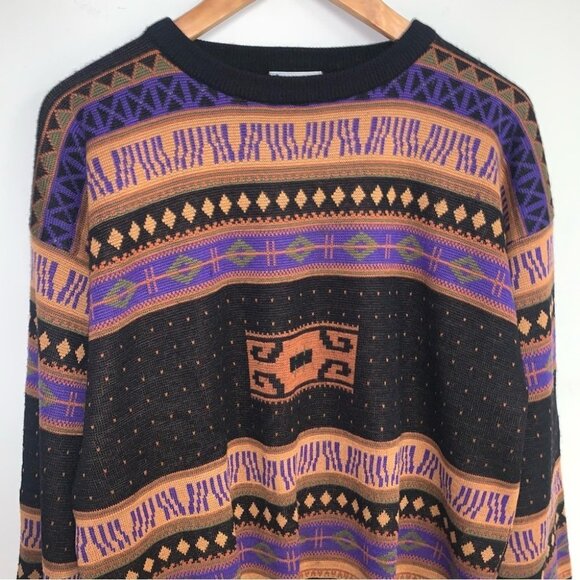 Meister Vintage Sweater Men's Size Extra Large XL‎ Black Purple Wool Knit Jumper - Picture 3 of 8